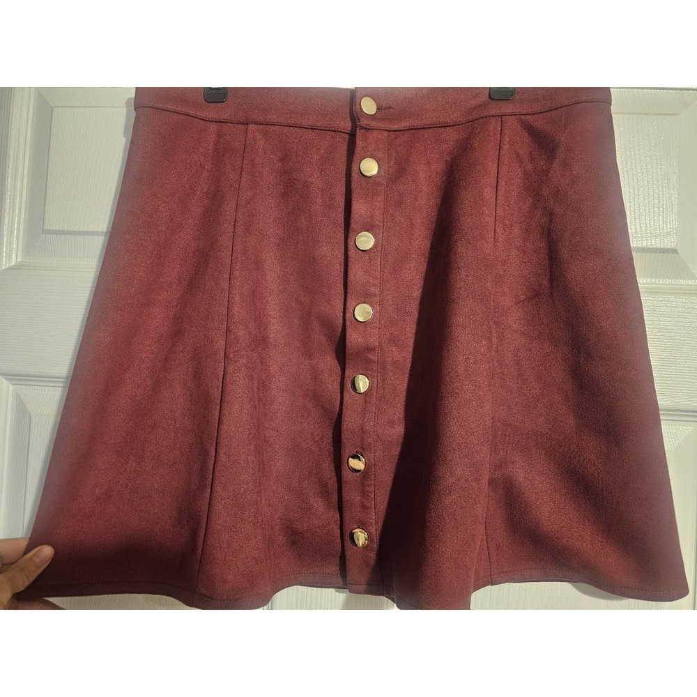 NWT Women's XL Burgundy Maroon A-Line Mini Skirt High Waist Gold Button Front - Picture 3 of 16
